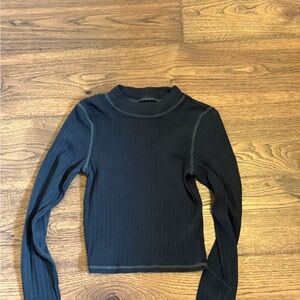 Black/ Gray Ribbed Long Sleeve Top - American Eagle